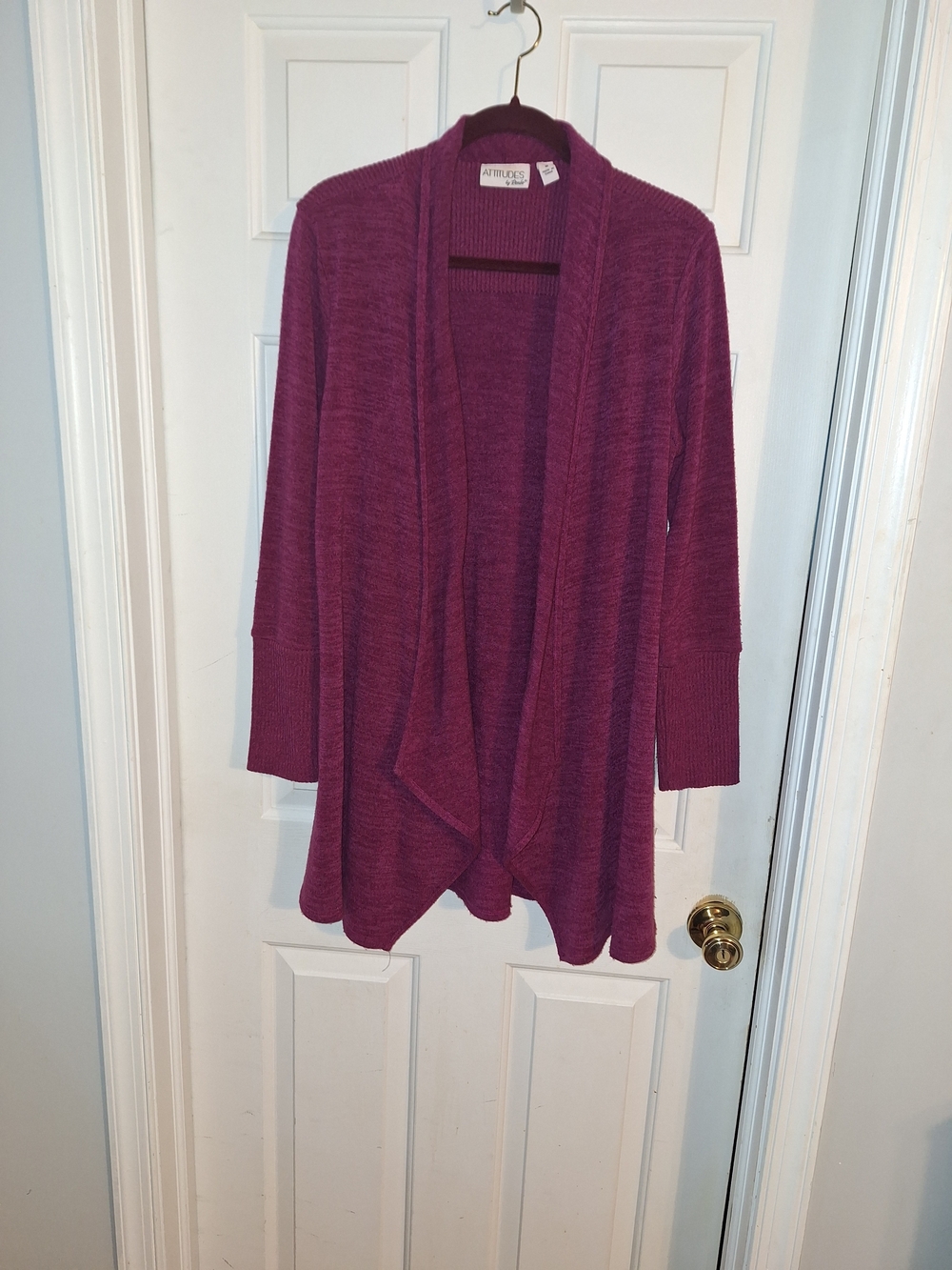 Attitudes by Renee Deep Raspberry Open-Front Draped Cardigan
